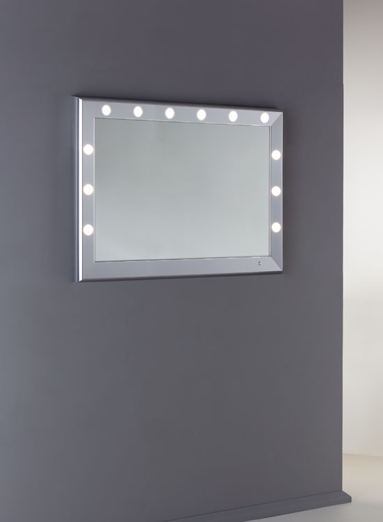 Specchio con cornice argento e luci