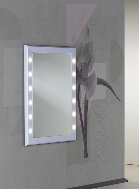 Specchio trucco con luci professionale, cornice bianca