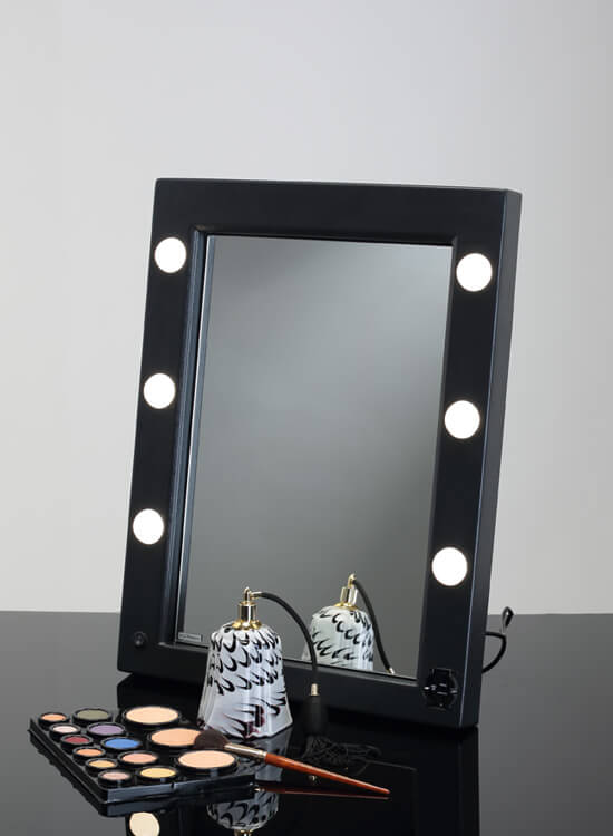 Specchio make up con luci, cornice nera