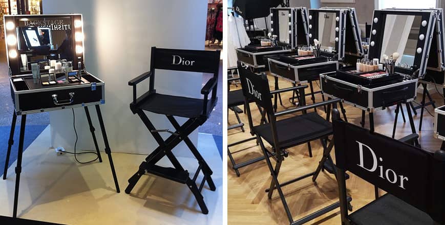 Valigia e sedia trucco personalizzate per Dior