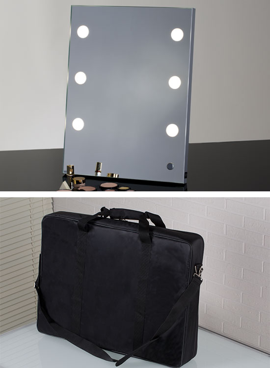 Specchio trucco da tavolo con luci e borsa trasporto