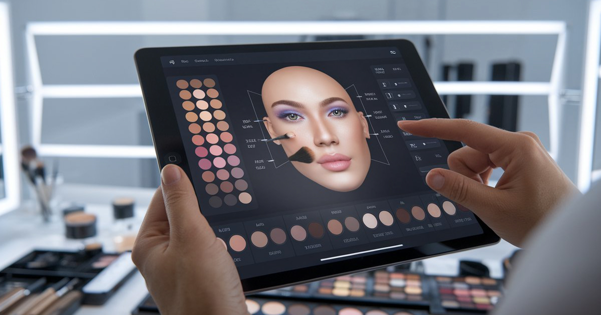 MUA al lavoro con app per trucco virtuale